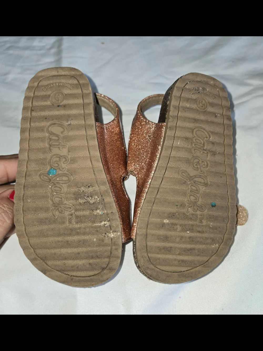 Cat & Jack Glitter Buckle Sandals in Rose Gold SZ 5